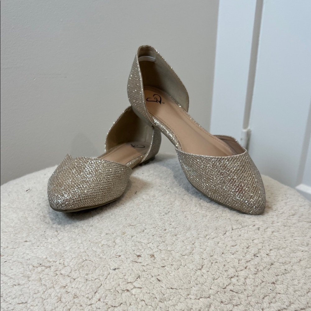 Windsor Sparkling Pointed Toe D'Orsay Flat — Gold.